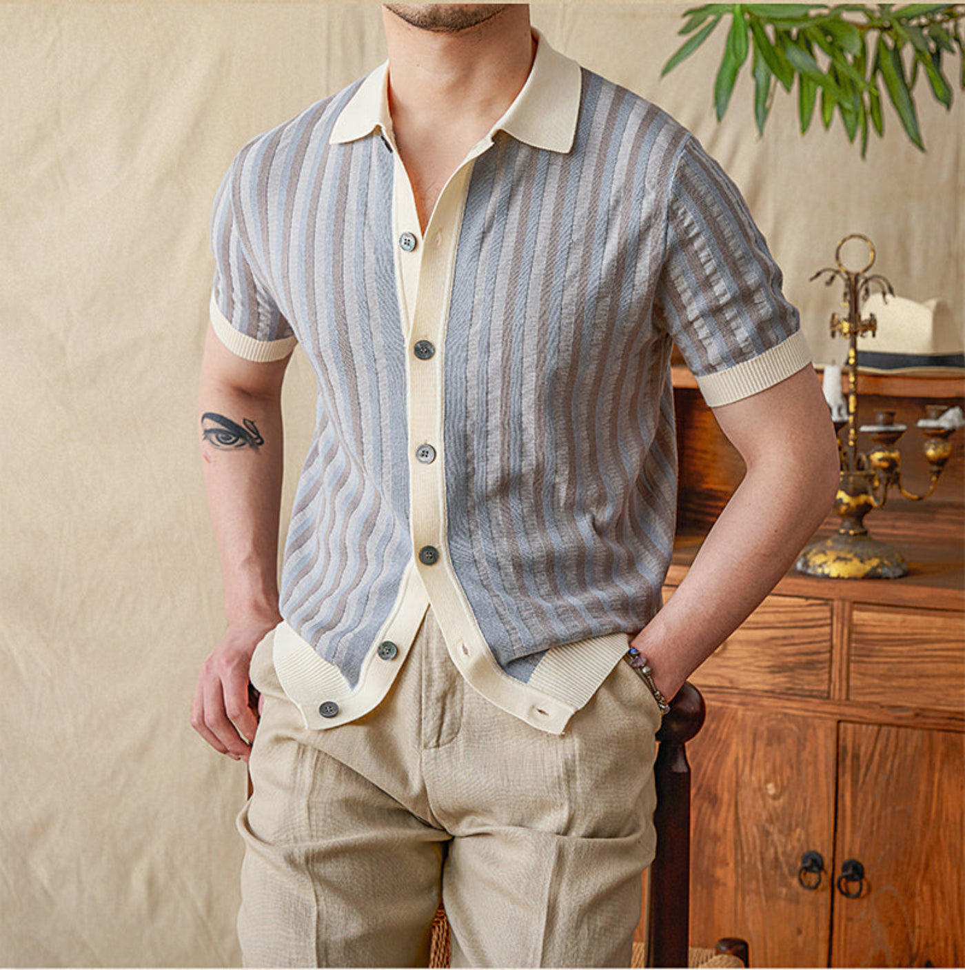The Como Striped Jacquard Knit Polo