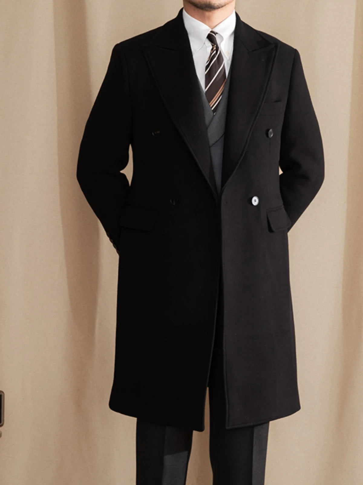 Mr. Lu San 80% wool padded 800g chaister coat men's long barge collar double row warm coat