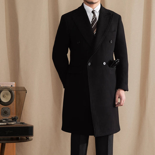 Mr. Lu San 80% wool padded 800g chaister coat men's long barge collar double row warm coat