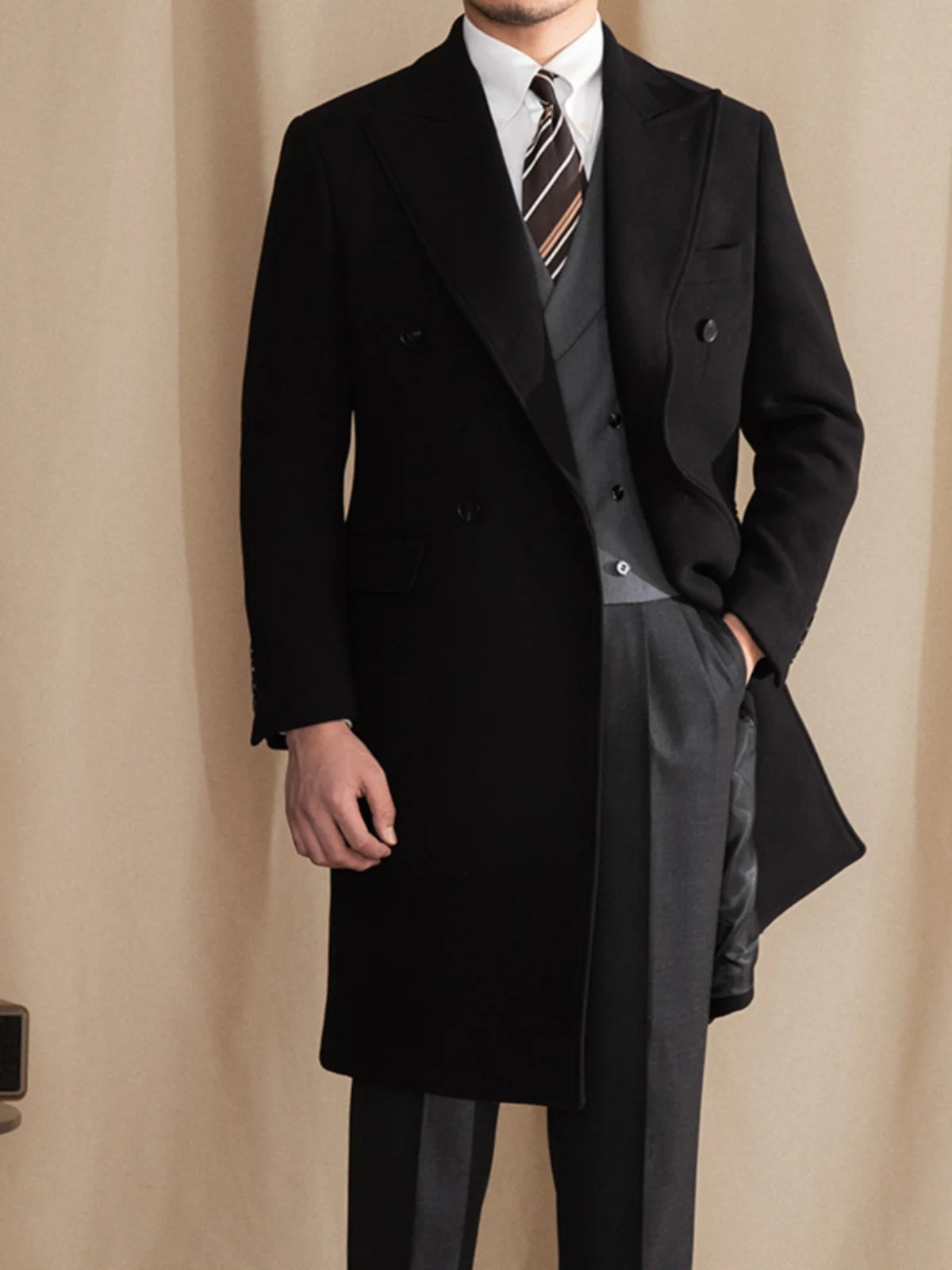 Mr. Lu San 80% wool padded 800g chaister coat men's long barge collar double row warm coat